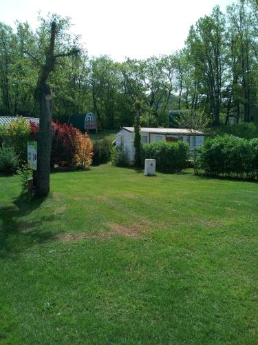 a yard with a tree in the grass at Camping du Moulin de Thoard in Thoard