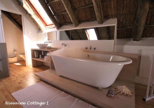a bathroom with a large white tub in a room at Nieuview Cottages 1 - 2 Solar in Paternoster