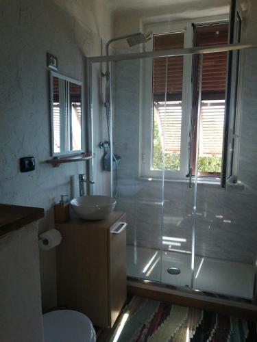 a bathroom with a shower and a sink at Marina di Corniglia Big Flat in 5 TERRE in Vernazza