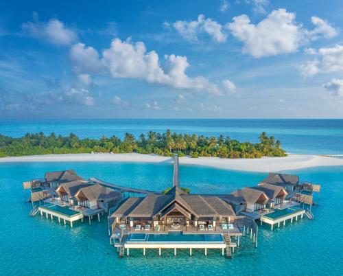 an aerial view of a resort in the ocean at Niyama Private Islands Maldives in Dhaalu Atoll
