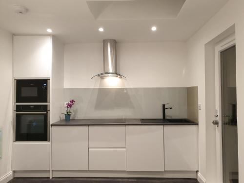 a kitchen with white cabinets and a sink at The Annex in Bristol