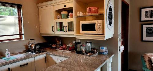 a kitchen with a counter top with a microwave at 66 Sharalumbi Wildlife Estate in Lydenburg