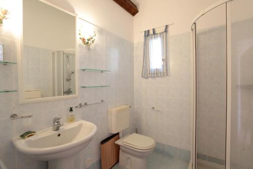 une salle de bain avec toilettes, lavabo et douche dans l'établissement Kazamasavani - Belle maison proche mer, à Cervione