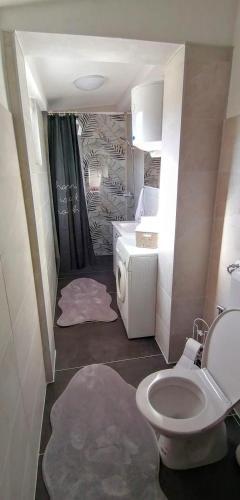 a small bathroom with a toilet and a sink at Holiday Home Racic in Bihać