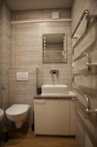 a bathroom with a sink and a toilet at Prie Pušyno in Birštonas