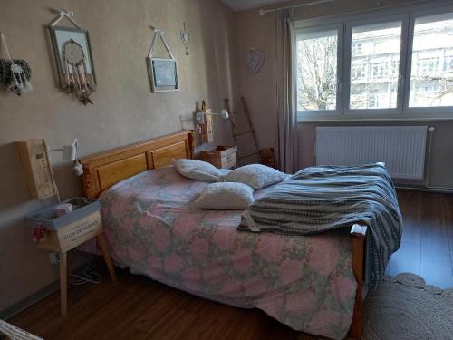 a bedroom with a bed with pillows on it at Chez Kiki in Épinal