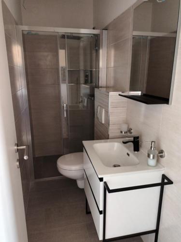 波雷奇的住宿－Karlo，浴室配有卫生间、盥洗盆和淋浴。