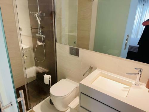 a bathroom with a toilet and a shower and a sink at Mil Palmeras - Bioko 208 - apartment for 6 in Pilar de la Horadada