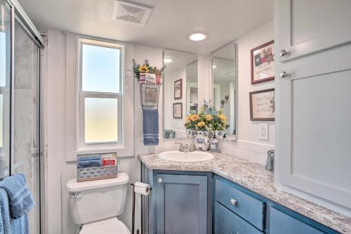 A bathroom at Cozy McKinney Tiny Home with Porch and Fire Pit!