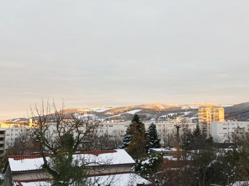 une ville enneigée sur les toits des bâtiments dans l'établissement Bienvenue chez Keylia et Tia, à Le Brûlé