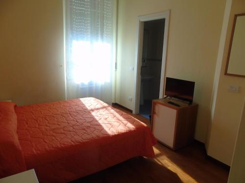 a bedroom with a bed and a television and a window at Affittacamere Bel Sole in Borghetto di Vara