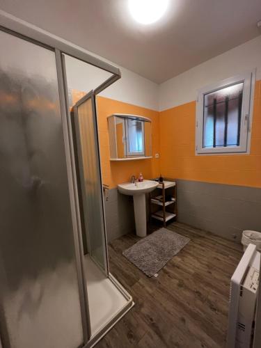 une salle de bain avec un lavabo et une douche dans l'établissement Bastide dans le Var, à Flayosc