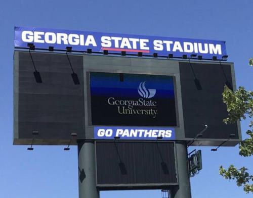 a sign for a gas station with a sign for go panthers at Atlanta Unit 1 Room 2 - Quiet Private Bedroom Private Bathroom Suite in Atlanta