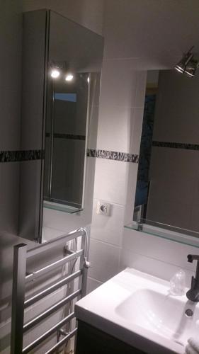 a bathroom with a sink and a mirror at Hôtel Rent in Megève