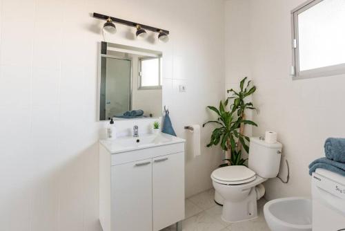 a white bathroom with a toilet and a sink at Charming flat in puerto Marina, Benalmadena in Benalmádena