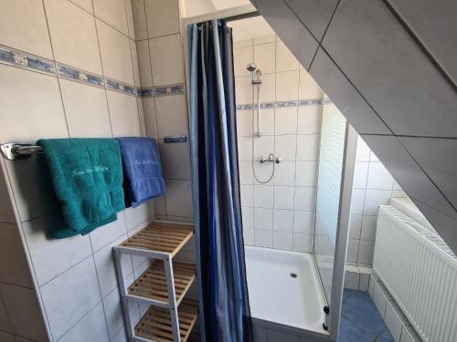 a bathroom with a shower and a bath tub at Seevilla Wietjes Whg 5 in Baltrum