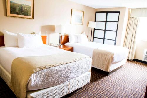 a hotel room with two beds and a window at Wyndham Garden Medicine Hat Conference Center in Medicine Hat