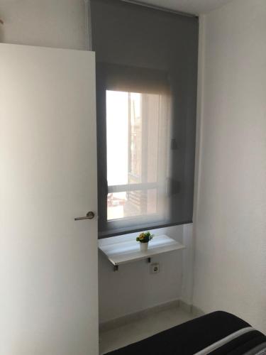 une chambre dotée d'une fenêtre avec une plante sur une étagère dans l'établissement Milan Soria Luxury Coblanca XII, à Benidorm