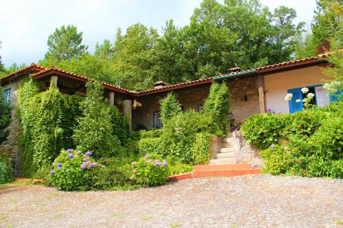 a house with plants and flowers in front of it at Casa de Pedra, um refúgio para conhecer o Minho! in Ponte de Lima