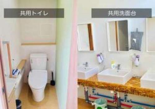 Agri Museum NADA - Vacation STAY 93817v في Minamiawaji: حمام مع مغسلتين ومرحاض