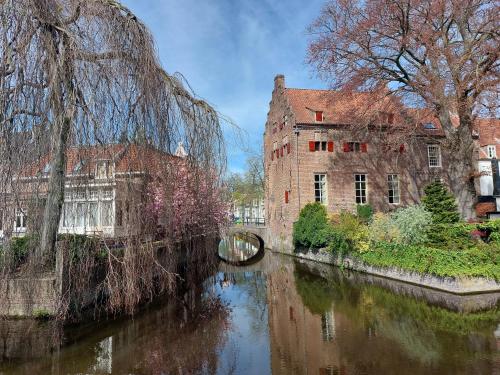 a river in a city with buildings and a bridge at Saya Boutique Hotel in Amersfoort