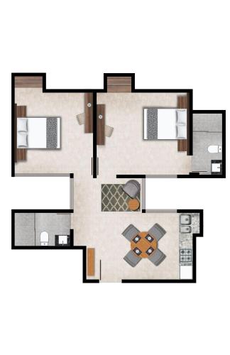 a floor plan of a room with a bed at HIDALGO 119 - TERRAZA Y SUITES in Zacatecas