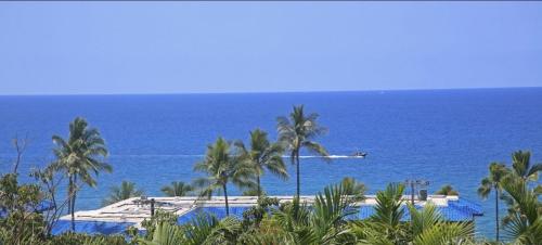 an airplane flying over the ocean with palm trees at OUTSTANDING OCEANFRONT STUDIO - KONA ISLANDER INN CONDOS condo in Kailua-Kona