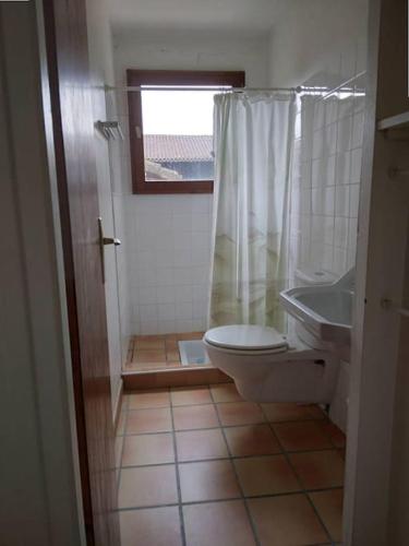 une salle de bain avec toilettes, lavabo et douche dans l'établissement LE PETIT FROUAS SUD, à Vielle-Saint-Girons