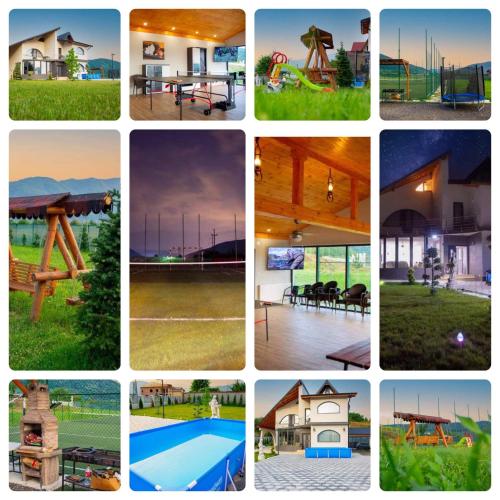 a collage of pictures of different types of homes at Casute din lemn in Jiblea Veche