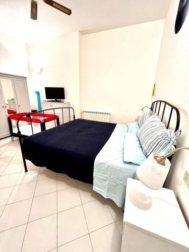 1 dormitorio con 1 cama y escritorio con ordenador en Casa Da Ste en Monterosso al Mare