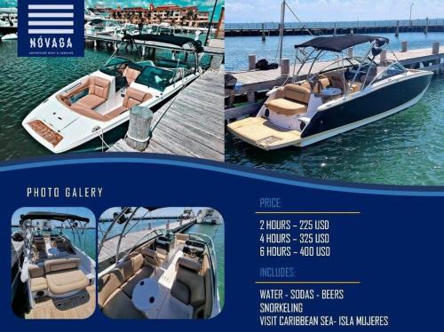 two pictures of two boats parked next to a dock at D-08NOVAGA DOWNTOWN CANCUN in Cancún