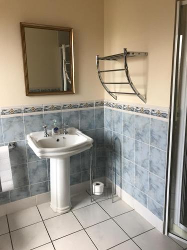 a bathroom with a sink and a mirror at Druid View B&B in Inverness