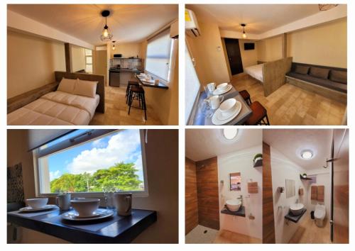 a collage of four pictures of a room at D-08NOVAGA DOWNTOWN CANCUN in Cancún