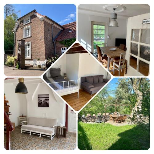 a collage of pictures of a house at Casa WaMü Nature Reserve direkt am Altrhein in Xanten