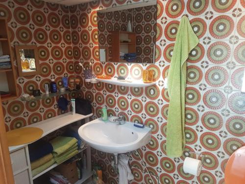 y baño con lavabo y espejo. en Haus Wunderlich, en Sigmaringen