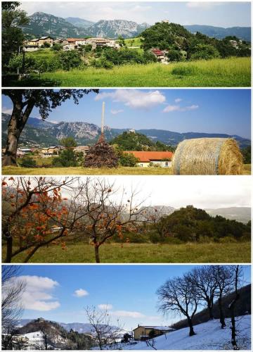 two different pictures of hay bales in a field at Affittacamere Arco Antico in Cusano Mutri