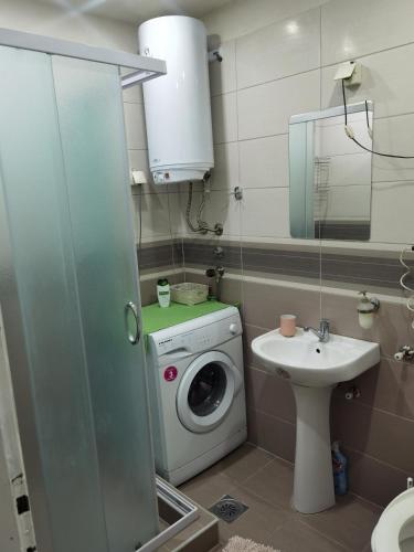 a bathroom with a washing machine and a sink at Apartman Aleksic in Jagodina