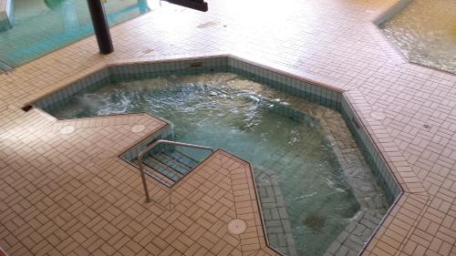 a plunge pool in a tiled floor with stairs in it at Douglas Fir Resort & Chalets in Banff