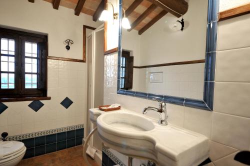 La salle de bains est pourvue d'un lavabo et de toilettes. dans l'établissement Terre Del Cantico Country House, à Spello