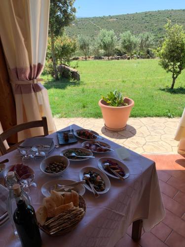 a table with plates of food on it at Agriturismo B&B Casteldoria in Santa Maria Coghinas