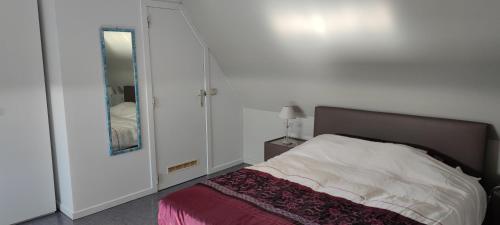 a bedroom with a bed and a mirror at The Cosy Hill in Poperinge