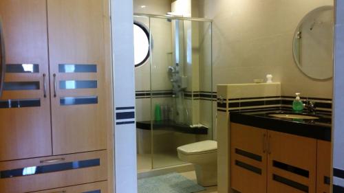 y baño con ducha, aseo y lavamanos. en Tropical Sea View & Sunshine, en Batu Ferringhi