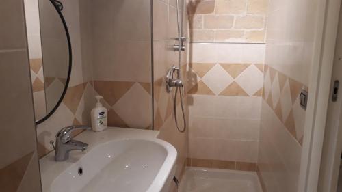 un piccolo bagno con lavandino e doccia di Mini Location Chieti a Chieti