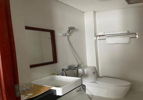 峴港的住宿－Liberty Hotel Đà Nẵng，浴室配有白色卫生间和盥洗盆。