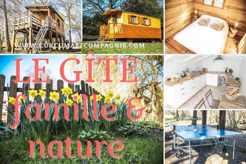 a collage of pictures of a tiny house and nature at GITES CURCUMA et COMPAGNIE in Jumencourt
