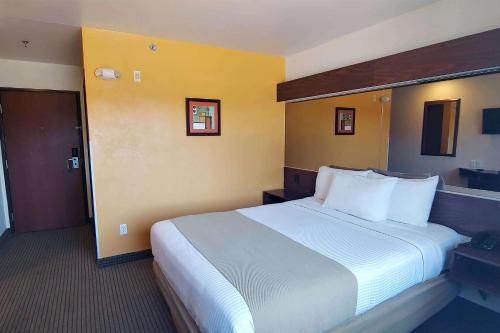 una camera d'albergo con un grande letto con cuscini bianchi di Microtel Inn and Suites by Wyndham Ciudad Juarez, US Consulate a Ciudad Juárez
