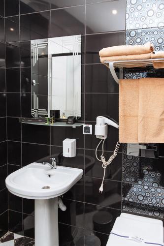 a bathroom with a sink and a mirror at Viktoriya Family Hotel Restaurant complex in Kyiv