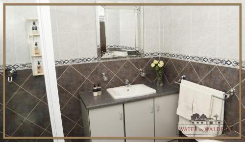 a bathroom with a sink and a mirror at Water on Waldrift Guesthouse in Vereeniging