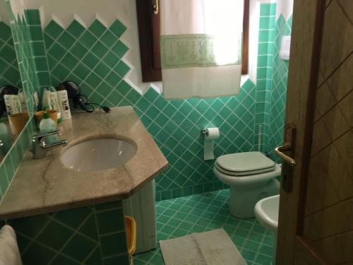 baño verde con lavabo y aseo en Da Annamaria, en Budoni