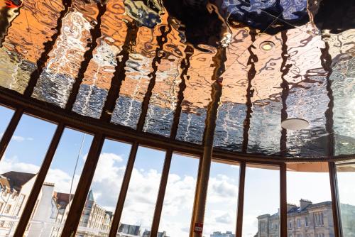 a view from the window of a store at Ocean Mist Leith in Edinburgh